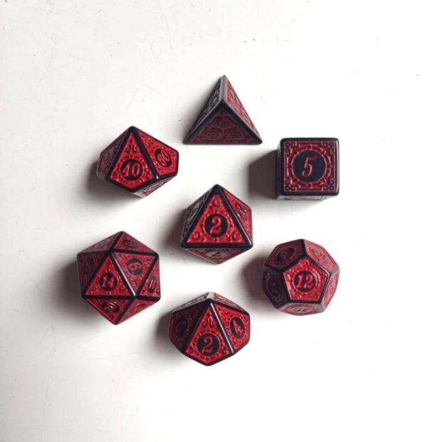 Kit 7 Dados Poliédricos - Runas - Vermelho e Preto - Dados Jogo Rpg