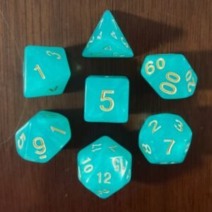 Kit 7 Dados Poliédricos - Cores - Verde-Água