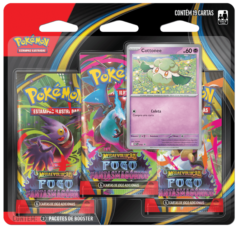 Blister Triplo Pokémon Cottonee Megaevoluções02 fogo Fantasmagórico