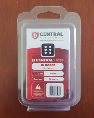 Conjunto 15 Dados D6 16mm - Preto e Branco