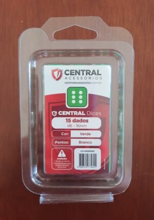 Conjunto 15 Dados D6 16mm - Verde e Branco