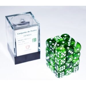 Conjunto 36 dados d6 Mármore Jade e Branco - Central Dice - RPG