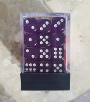 Conjunto 36 dados d6 Translúcido Roxo Escuro e Branco - Central Dice - RPG