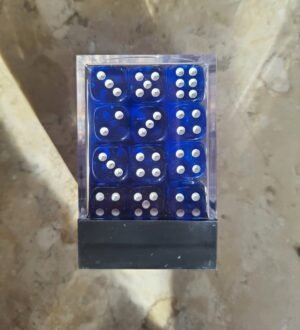 Conjunto 36 dados d6 Translúcido Azul Escuro e Branco - Central Dice - RPG