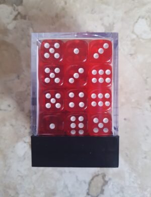 Conjunto 36 dados d6 Translúcido Vermelho e Branco - Central Dice - RPG